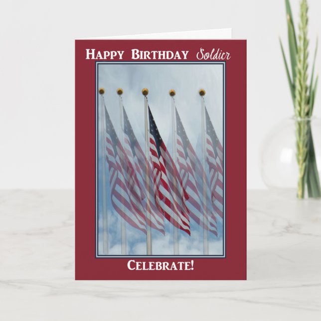 Geburtstag des Soldaten mit fünf Flaggen Karte (Vorderseite)