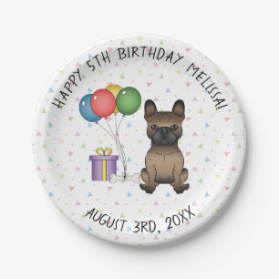 Geburtstag des süßen Cartoon-Hundes Brindle French Pappteller