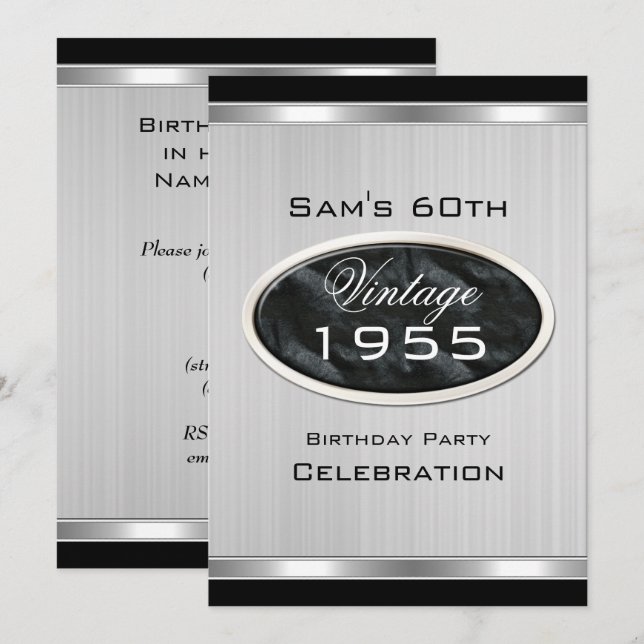 Geburtstag des Vintagen 60. Silbermetalls Einladung (Vorne/Hinten)
