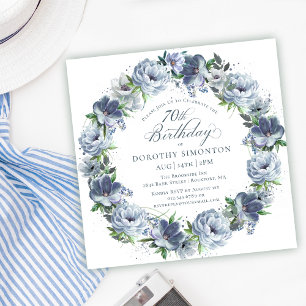 Geburtstag, Dusty Blue Blume Wreath Einladung