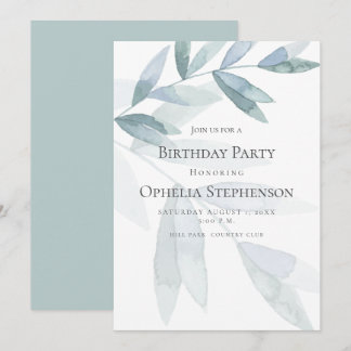 GEBURTSTAG | Dusty Blue Watercolor Eucalyptus Einladung