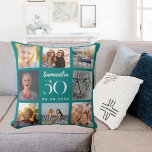 Geburtstag einer Teal-Kollektion Kissen<br><div class="desc">Ein einzigartiges Geschenk für einen 21. Geburtstag, das ihr Leben mit einer Collage von 8 Ihrer eigenen Fotos, Bilder feiert. Personalisieren und geben Sie ihren Namen, Alter und Datum ein. Eine Teal-Hintergrundfarbe, weißer Text. Der Name ist mit einem modernen handgeschriebenen Stilskript geschrieben.</div>
