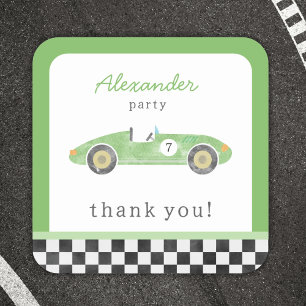 Geburtstag eines grünen Rennwagens Quadratischer Aufkleber
