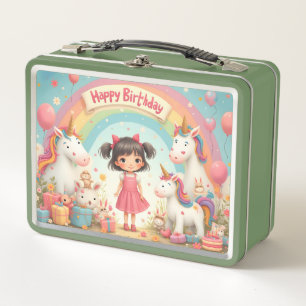 Geburtstag eines Mädchens mit Unicorns & Rainbow Metall Brotdose