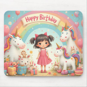 Geburtstag eines Mädchens mit Unicorns & Rainbow Mousepad