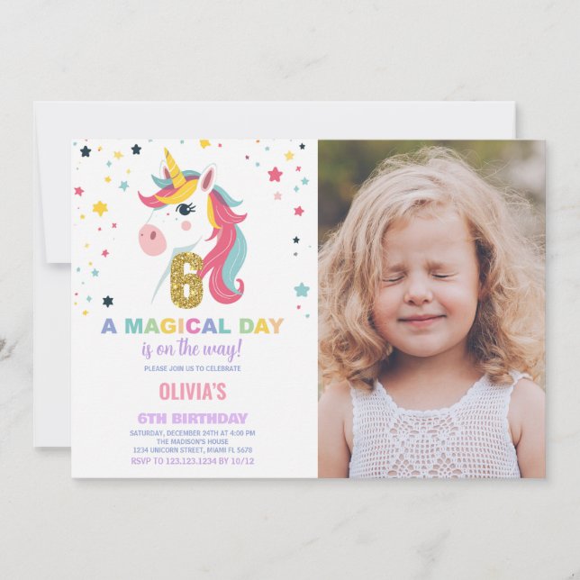 Geburtstag Einhorn Geburtstag Einladung Foto (Vorderseite)