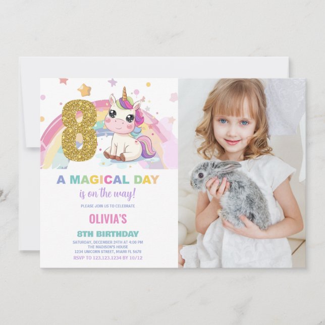 Geburtstag Einhorn Geburtstag Einladung Foto (Vorderseite)