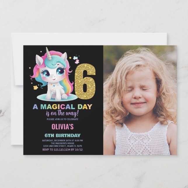 Geburtstag Einhorn Geburtstag Einladung Foto (Vorderseite)