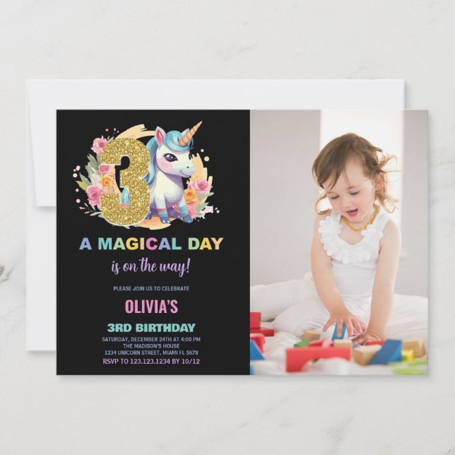 Geburtstag Einhorn Geburtstag Einladung Foto (Vorderseite)
