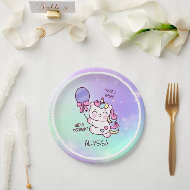 Geburtstag Einhorn! Kinderwunsch zum Geburtstag Pappteller (Hochzeit)