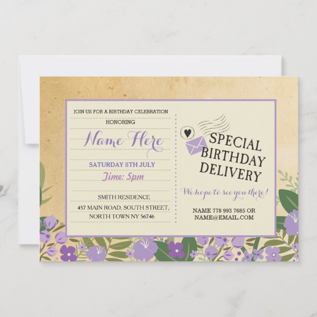 Geburtstag Einladung Postcard Lila Lilac Einladung (Vorderseite)