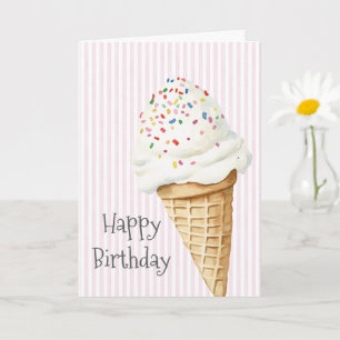 Geburtstag Eiscreme Tüte Rosa Streifen Konfetti Karte