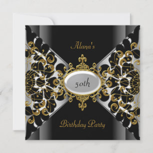 Geburtstag Elegant Schwarz Silber Gold Party 50. Einladung