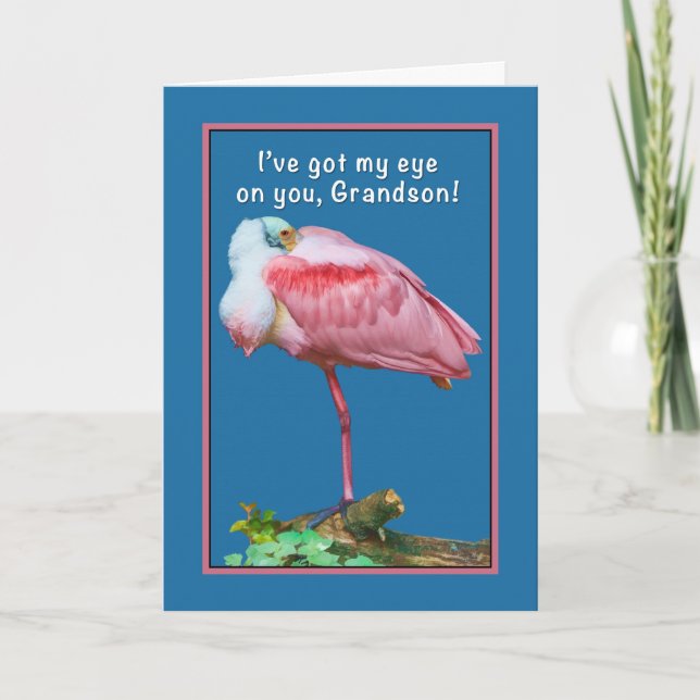 Geburtstag, Enkel, Peekaboospoonbill-Karte Karte (Vorderseite)