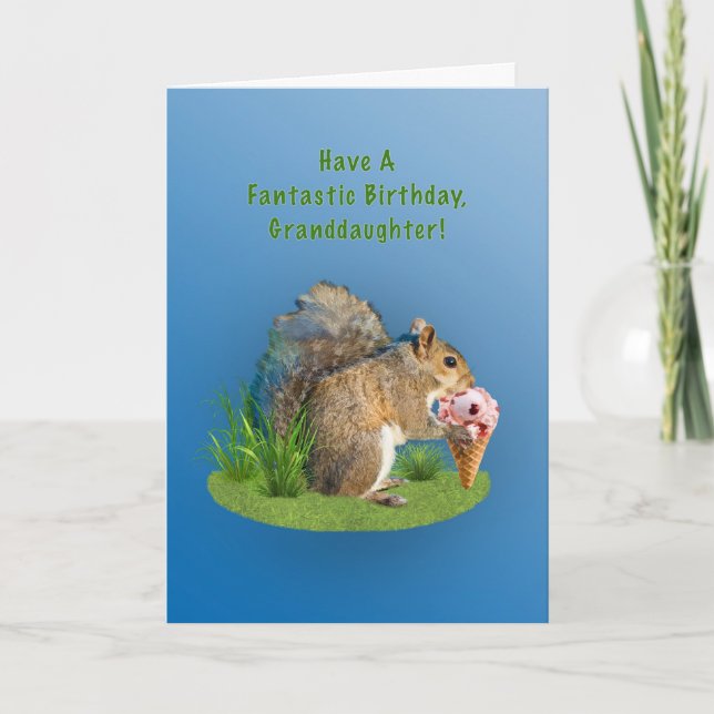 Geburtstag, Enkelin, Eichhörnchen, Eistüte Karte (Vorderseite)