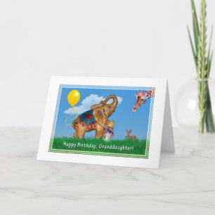 Geburtstag, Enkelin, Elefant, Giraffe Karte
