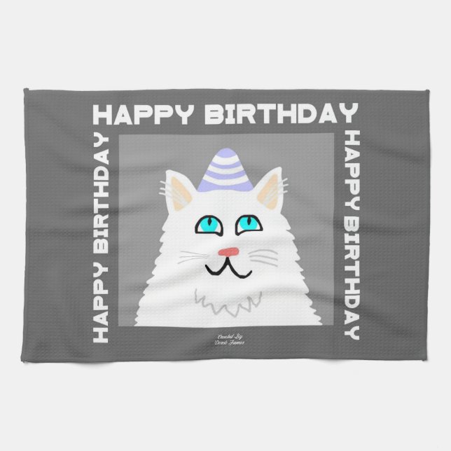 Geburtstag Flöhe Weiße Katze Küchentücher (Horizontal)