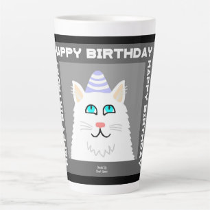 Geburtstag Fluffy White Cat Große Latte Tasse