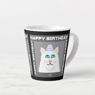 Geburtstag Fluffy White Cat Kleine Latte Tasse