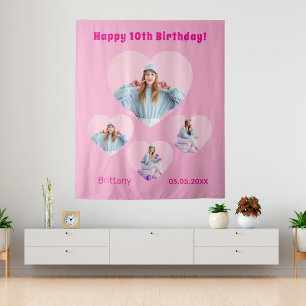 Geburtstag Foto Herzen Collage Mädchen pink Empfan Wandteppich