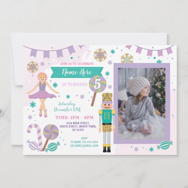 Geburtstag Foto Nutcracker Rosa Weihnachtsballett Einladung (Vorderseite)