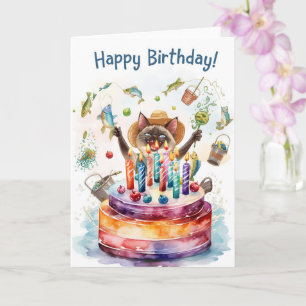 Geburtstag für Angelfreunde mit Wasserfarben-Fisch Karte