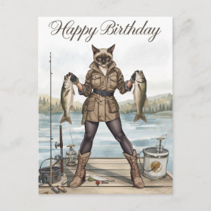 Geburtstag für Angelfreunde mit Wasserfarben-Fisch Postkarte