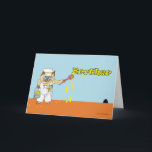 Geburtstag für Brother Cat Painting on Wall Karte<br><div class="desc">Geburtstag für Bruder. Niedliche Abbildung eines Katzenmalers in einer MalUniform mit Farbkanüle und Pinsel. Es malt das Wort "Bruder" auf eine blaue Wand. Ein Mausloch ist in der Wand. Bild,  Kunst und Vers Copyright © Shoaff Ballanger Studios.</div>