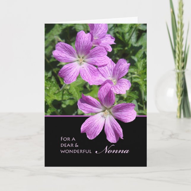 Geburtstag für Nonna, Cranesbill Pelargonien Karte (Vorderseite)