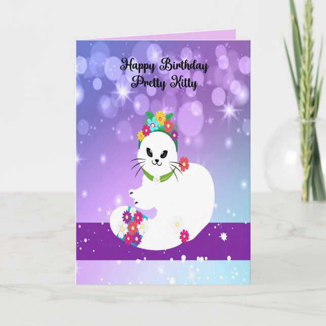Geburtstag für White Kitty Card Dankeskarte (Vorderseite)