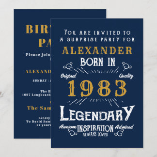 Geburtstag Geboren 1983 Blue Gold Retro Legend Einladung