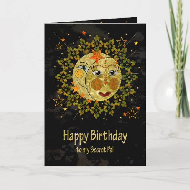 Geburtstag, geheimer Kumpel, SONNE, MOND, STERNE, Karte (Vorderseite)