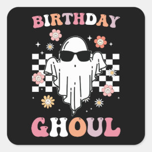 Geburtstag Ghoul Ghost Halloween Groovy Retro Quadratischer Aufkleber