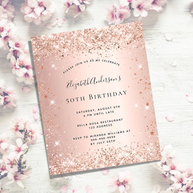 Geburtstag Glitzer Rose Gold Metall Einladung Haus Flyer (Von Creator hochgeladen)