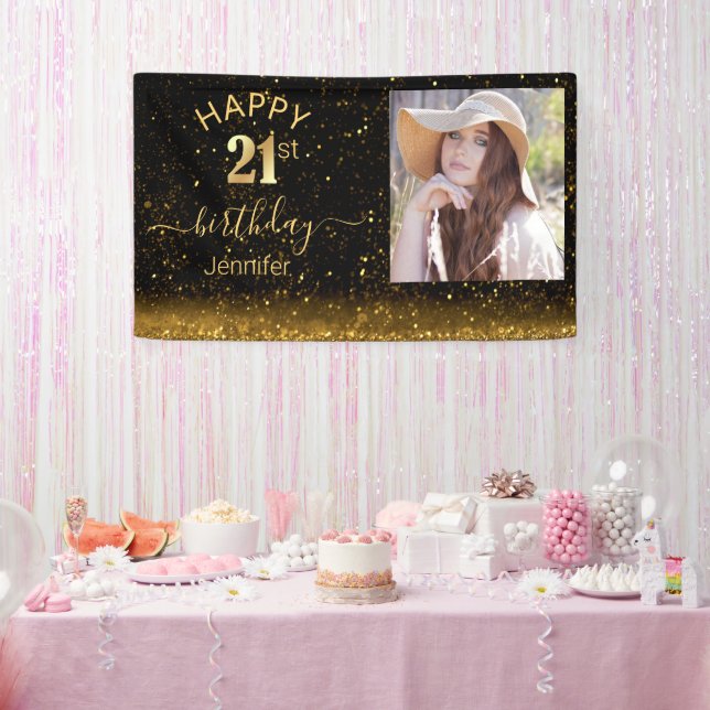 Geburtstag glücklich 21 goldene schwarze Glitzer F Banner (Party)