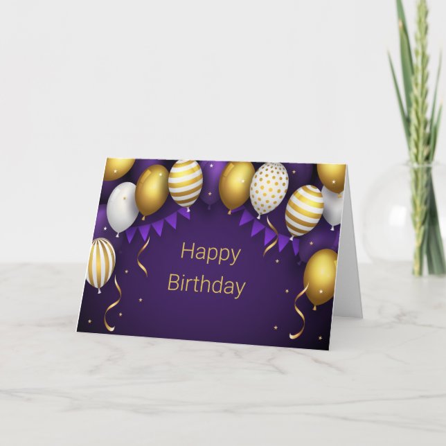 Geburtstag glücklich - Lila/Gold personalisieren Dankeskarte (Vorderseite)