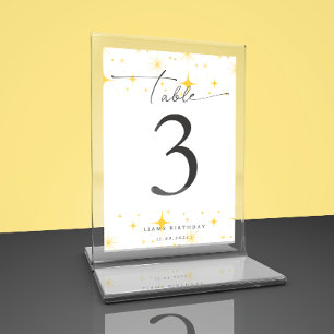 Geburtstag glühender gelber SterneTischflachkarte Dankeskarte