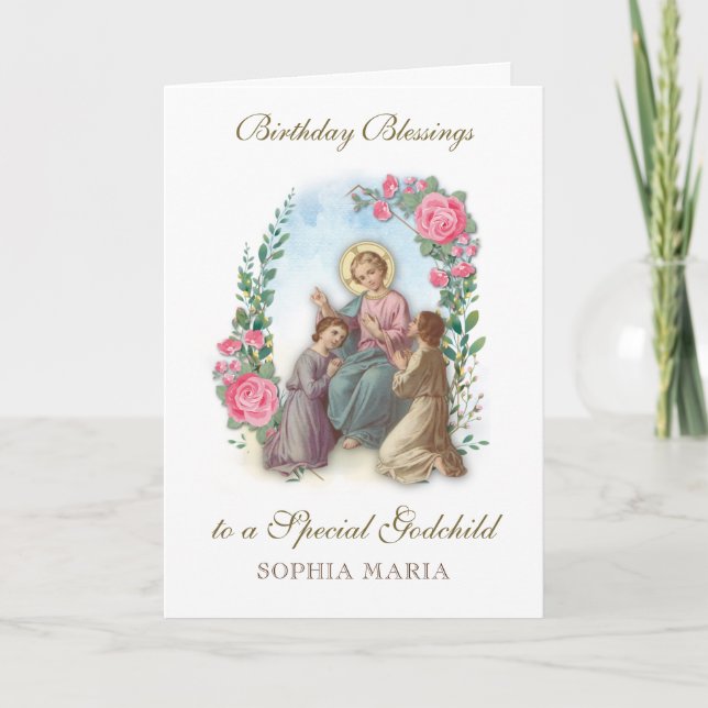 Geburtstag Godchild Katholische Jesus mit Kindern Karte (Vorderseite)