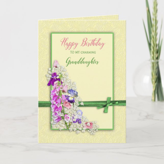 GEBURTSTAG - GODDAUGHTER - GARTENE BLUME, GRÜNBUCH KARTE (Vorderseite)