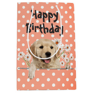 Geburtstag Golden Retriever mit Daisies Mittlere Geschenktüte