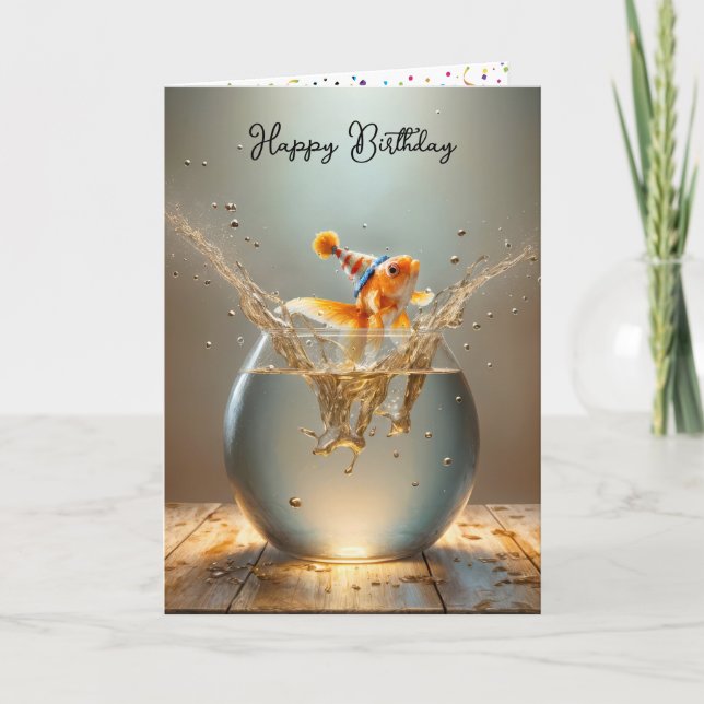 Geburtstag Goldfish springt aus Fishbowl Karte (Vorderseite)