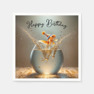 Geburtstag Goldfish springt aus Fishbowl Serviette