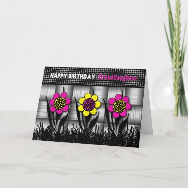 GEBURTSTAG - GRANDAUGHTER - SCHWARZ/WEISS/DAISIEN KARTE (Vorderseite)
