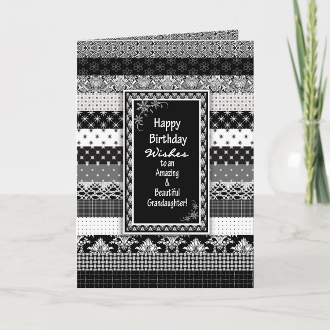 Geburtstag, GRANDDAUGHTER, Schwarz/Weiß-Druckschic Karte (Vorderseite)