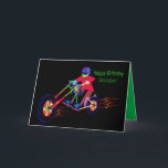 Geburtstag Grandson, Fahrrad auf Motorrad Vivid Fa Karte<br><div class="desc">Spaß,  bunter Geburtstag Gruß für diesen Enkel mit einem jungen Mann auf einem Motorrad.  Sehen Sie das gleiche Bild für andere Kategorien.</div>