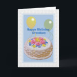 Geburtstag, Grandson, Kuchen und Balloons Karte<br><div class="desc">Der geschmückte Kuchen und die gelben und grünen Ballons bilden ein festliches Cover für diese fröhliche Geburtstagskarte.  Sie können den Insider Vers nach Ihren Wünschen ändern.</div>