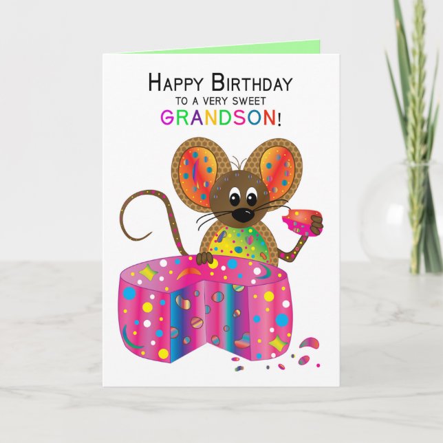 Geburtstag, Grandson, Maus, Kaleidoskop Collection Karte (Vorderseite)