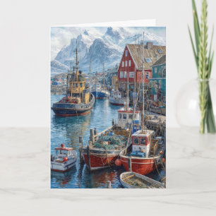 Geburtstag Grönland Hafen mit Fischereifahrzeugen Karte