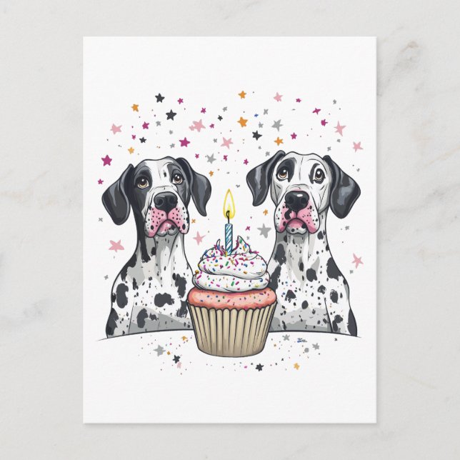 Geburtstag Große Dane Hunde Cupcake Postkarte (Vorderseite)