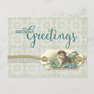 Geburtstag Grüße Vintag Kitty Reproduction Postkarte